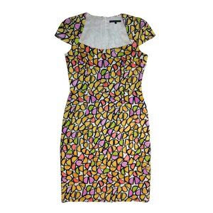 David Meister Retro Colorful Abstract Funky Geometric Print  Sheath Dress Size 8